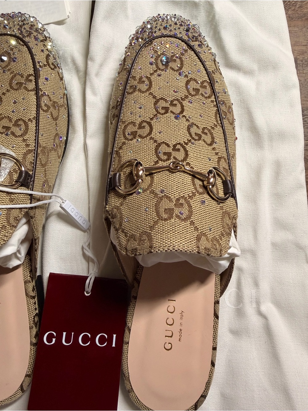 Gucci Beige & Brown GG Canvas Backless Mule with Gold Horsebit - Picture 3 of 9